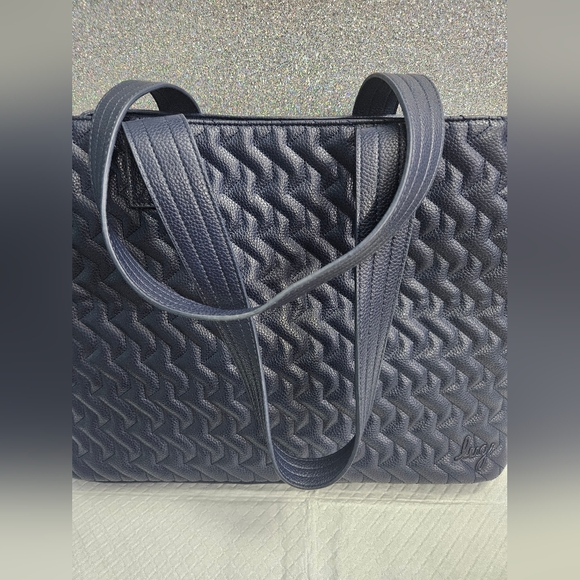 Lug Navy Blue Luxury Quilted Tote Bag, RFID, Leopard Interior, Cargo - Picture 3 of 12